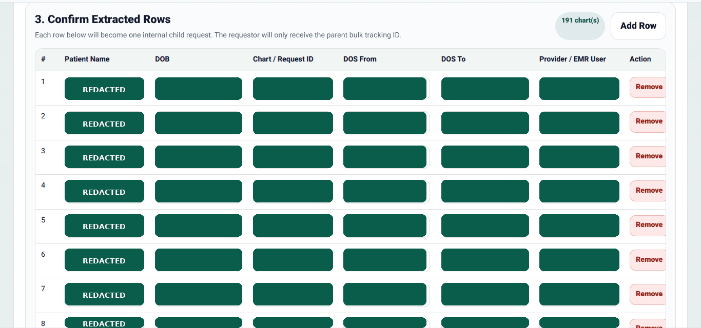Redacted NovaCore bulk intake automation interface