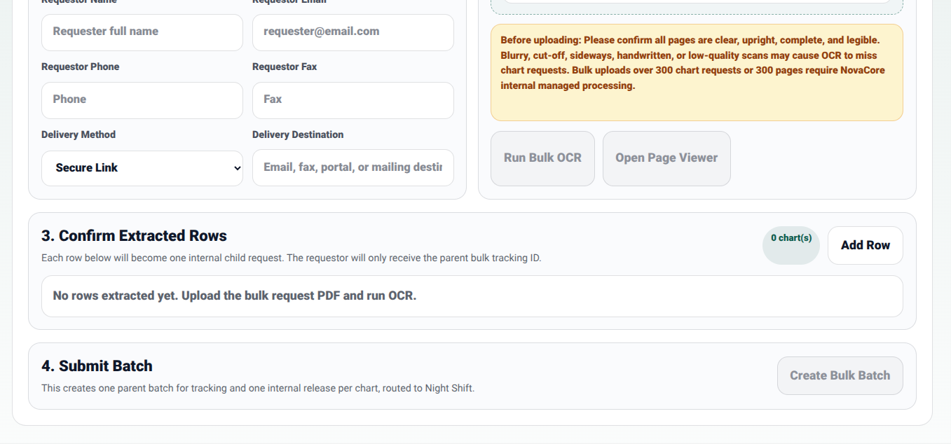 NovaCore bulk audit intake and processing workspace